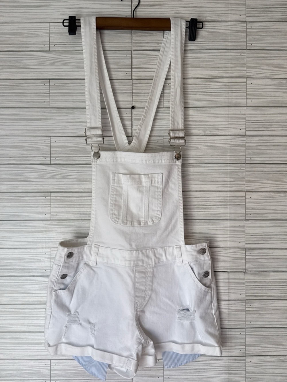 Wax Jean White Denim Short Overalls